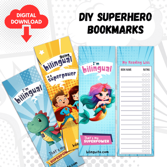 FREE Superhero Bookmarks for Bilingual Kids