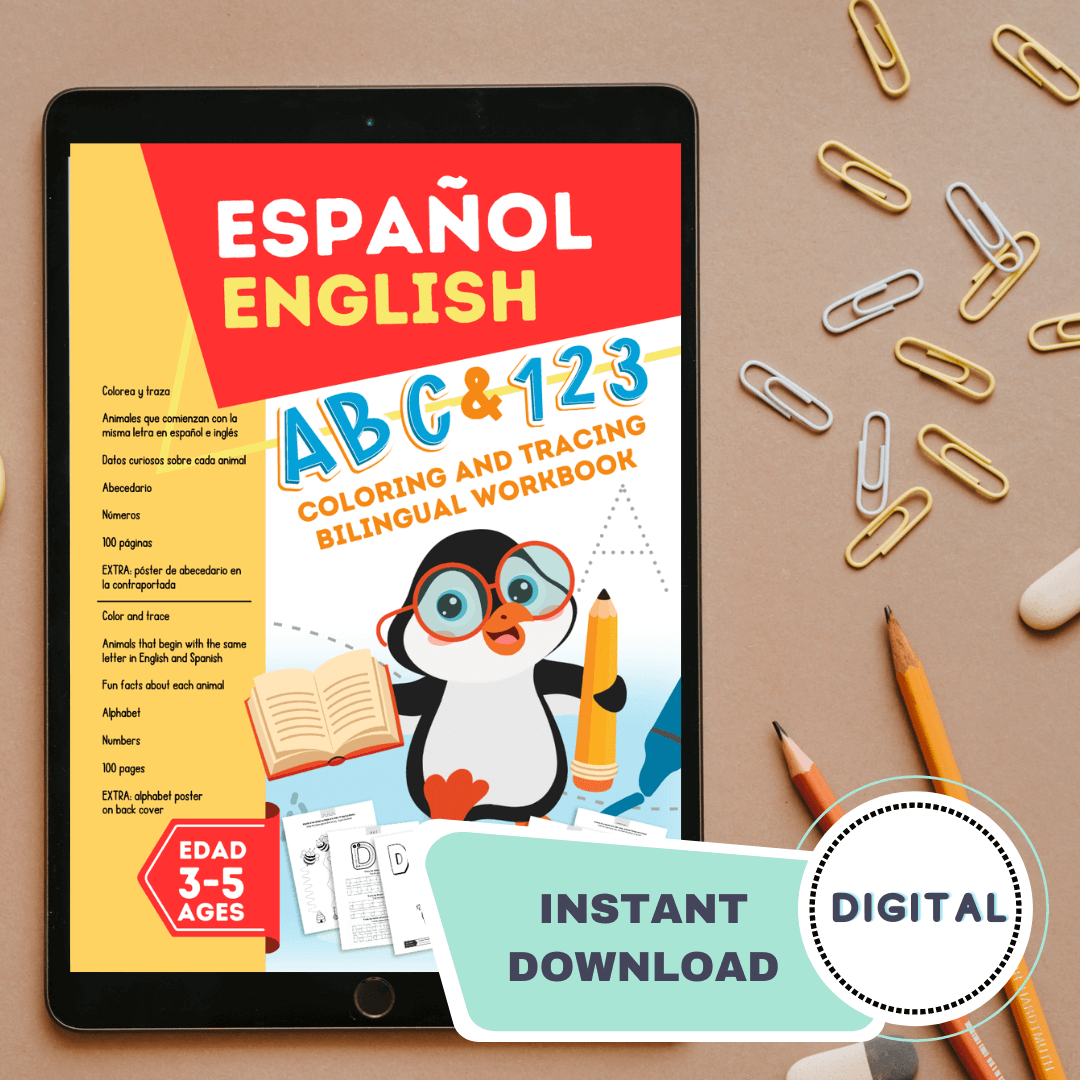 ABC & 123 Coloring and Tracing Bilingual Workbook -Digital download