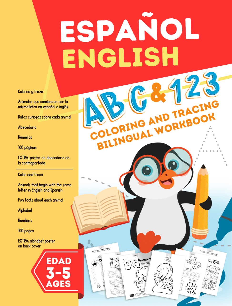 ABC & 123 Coloring and Tracing Bilingual Workbook